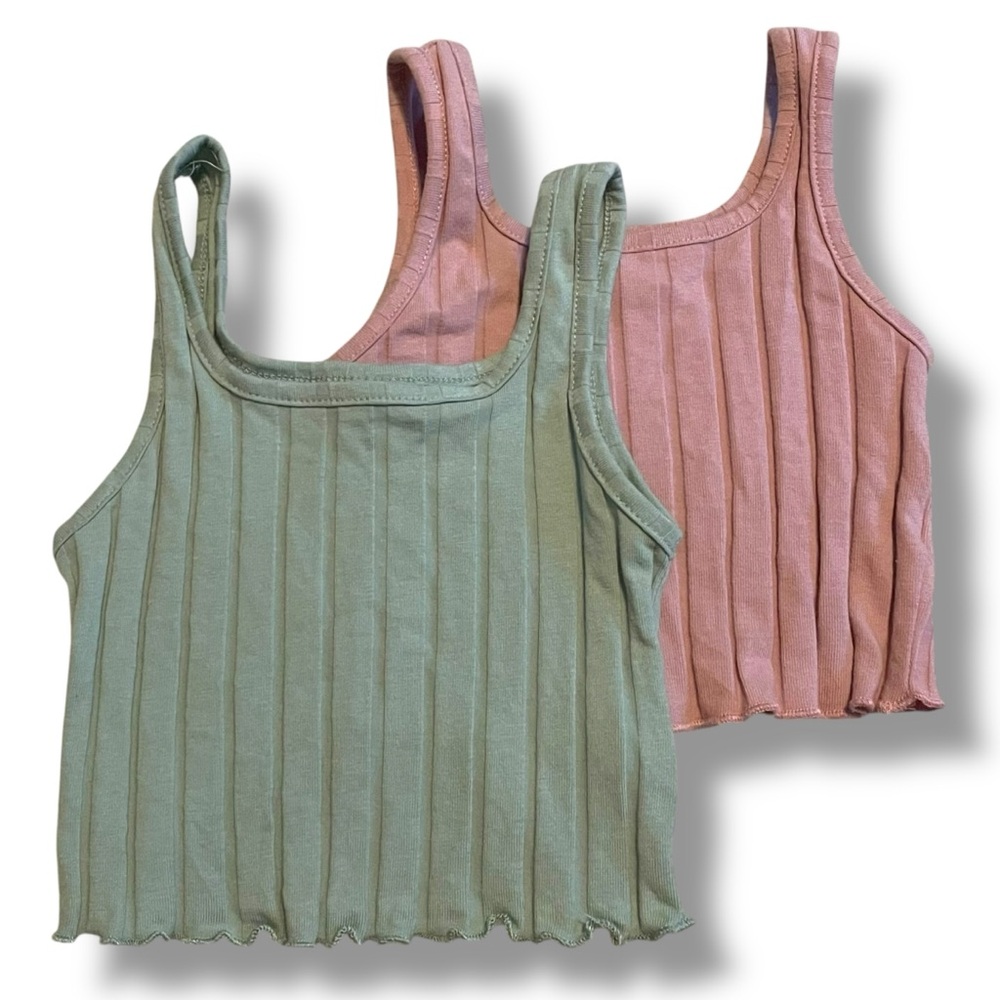💙4/$28💙 Two SHEIN Kids Ribbed Tank Tops in Green and Pink